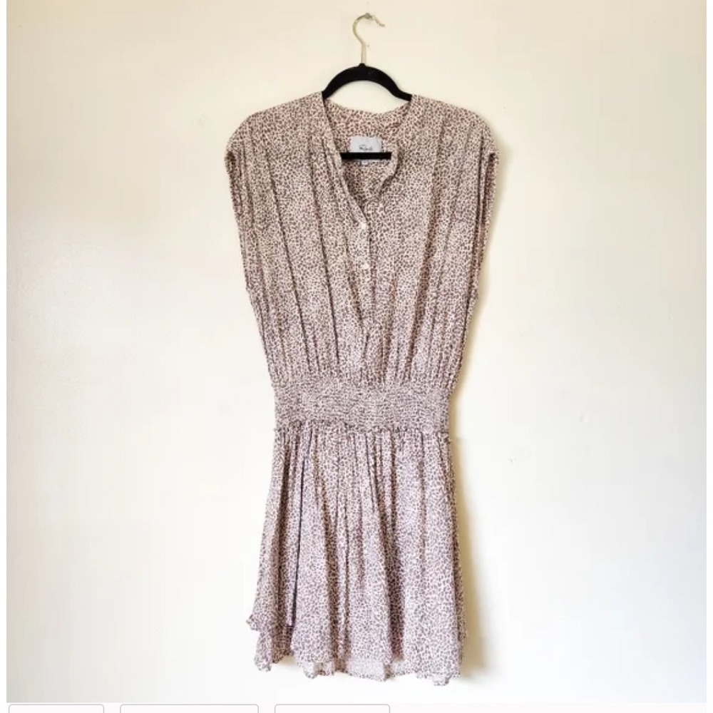 Rails Angelina Sand Cheetah Print‎ Smocked Waist Mini Dress Womens M - Picture 2 of 11